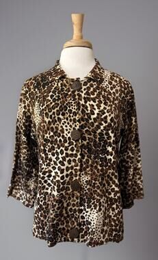 Yarns & Stitches Leopard Print Cardigan Sweater Size large Pinup Retro